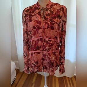 Style & Co. Silk Blouse with Mandarin Collar and Long Sleeves